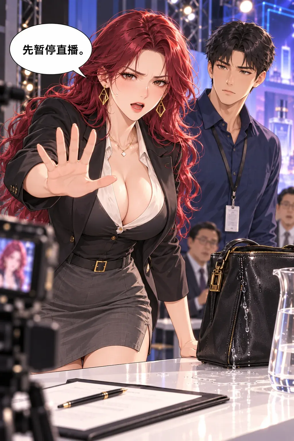 漏点，被我抓到了漫画画面：《漏点，被我抓到了》：她改变主意，不再用话术掩盖