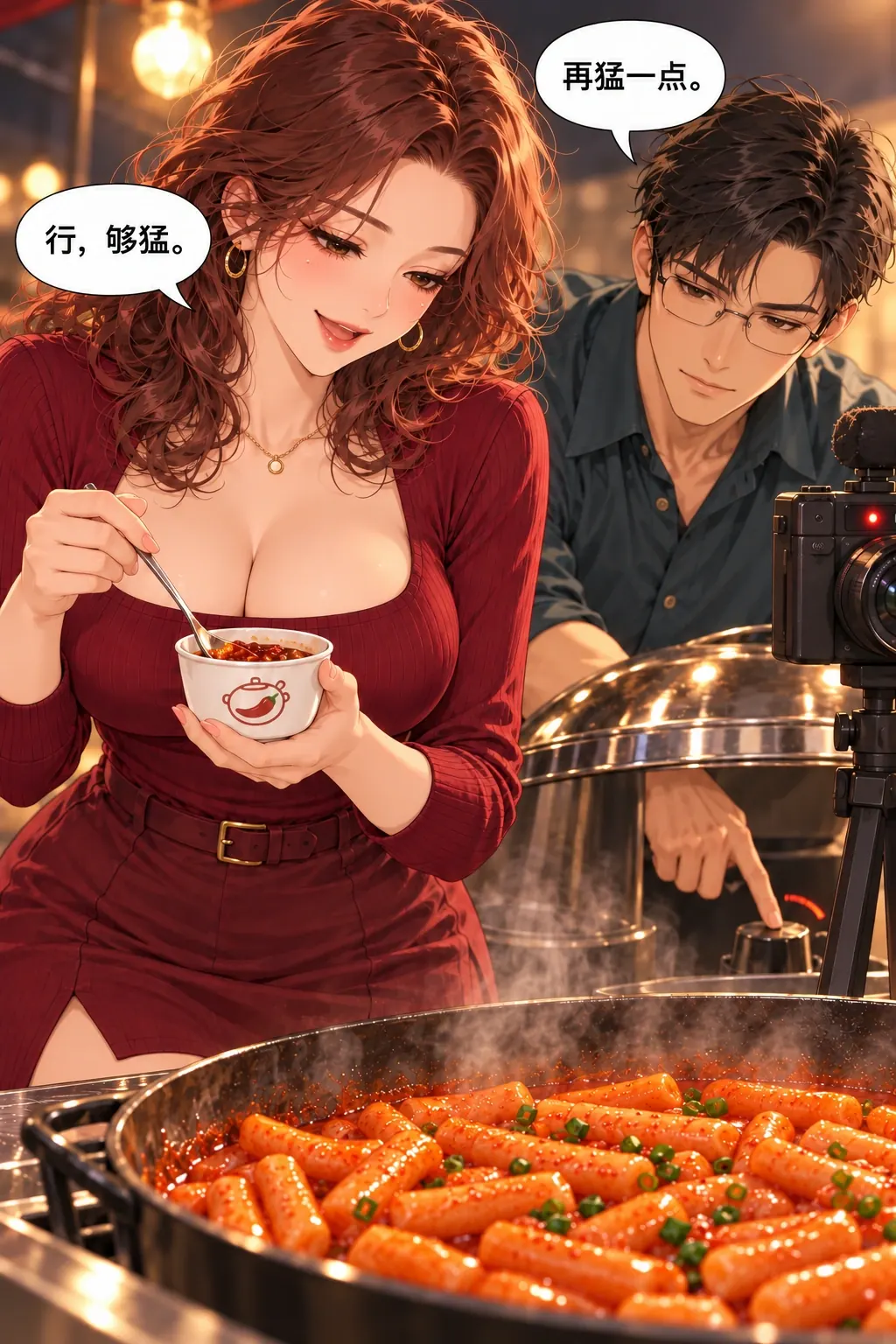 火再猛一点漫画画面：可见信息差：他指火，她看酱