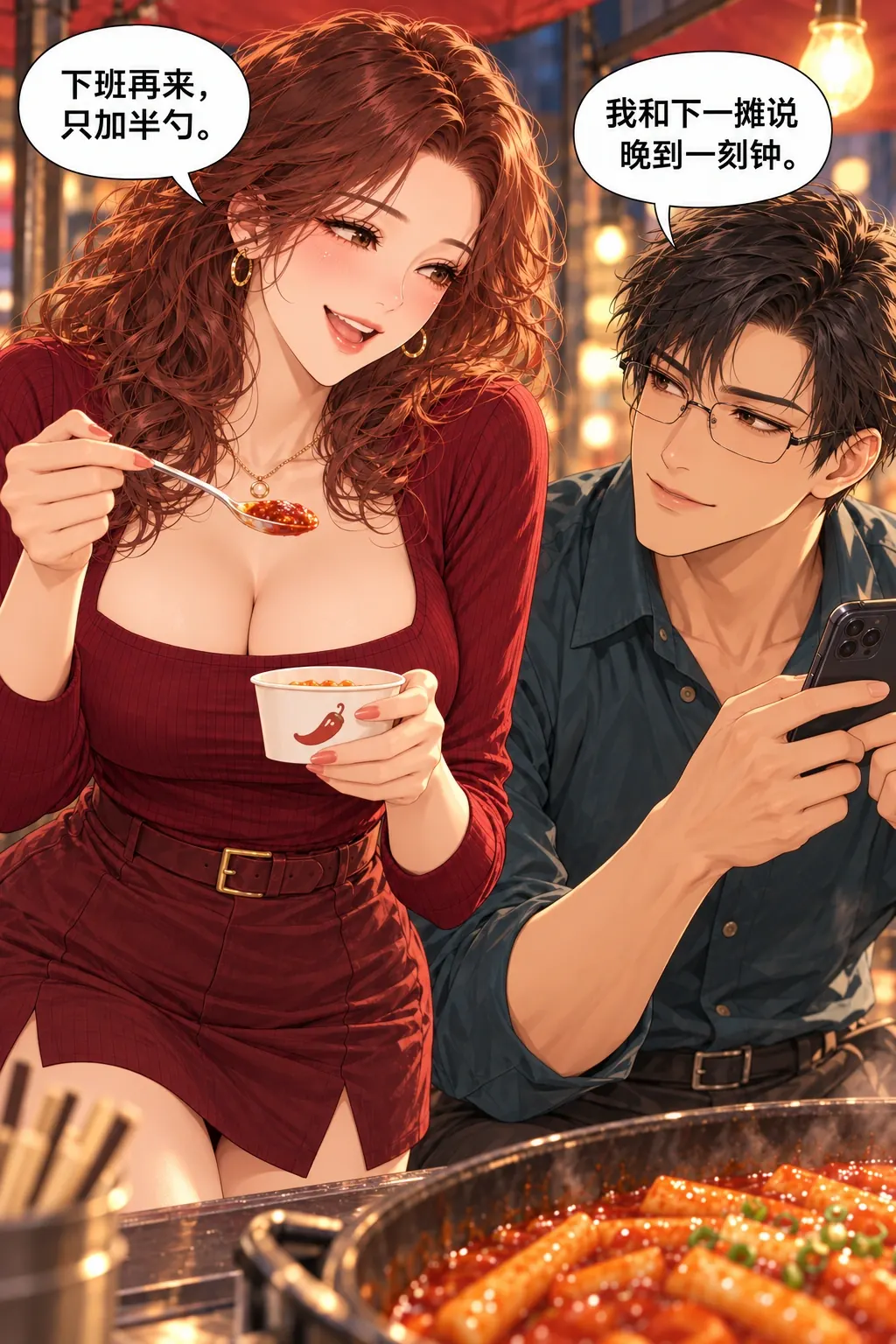 火再猛一点漫画画面：她主动邀约并回扣误会，他承担额外编辑时间