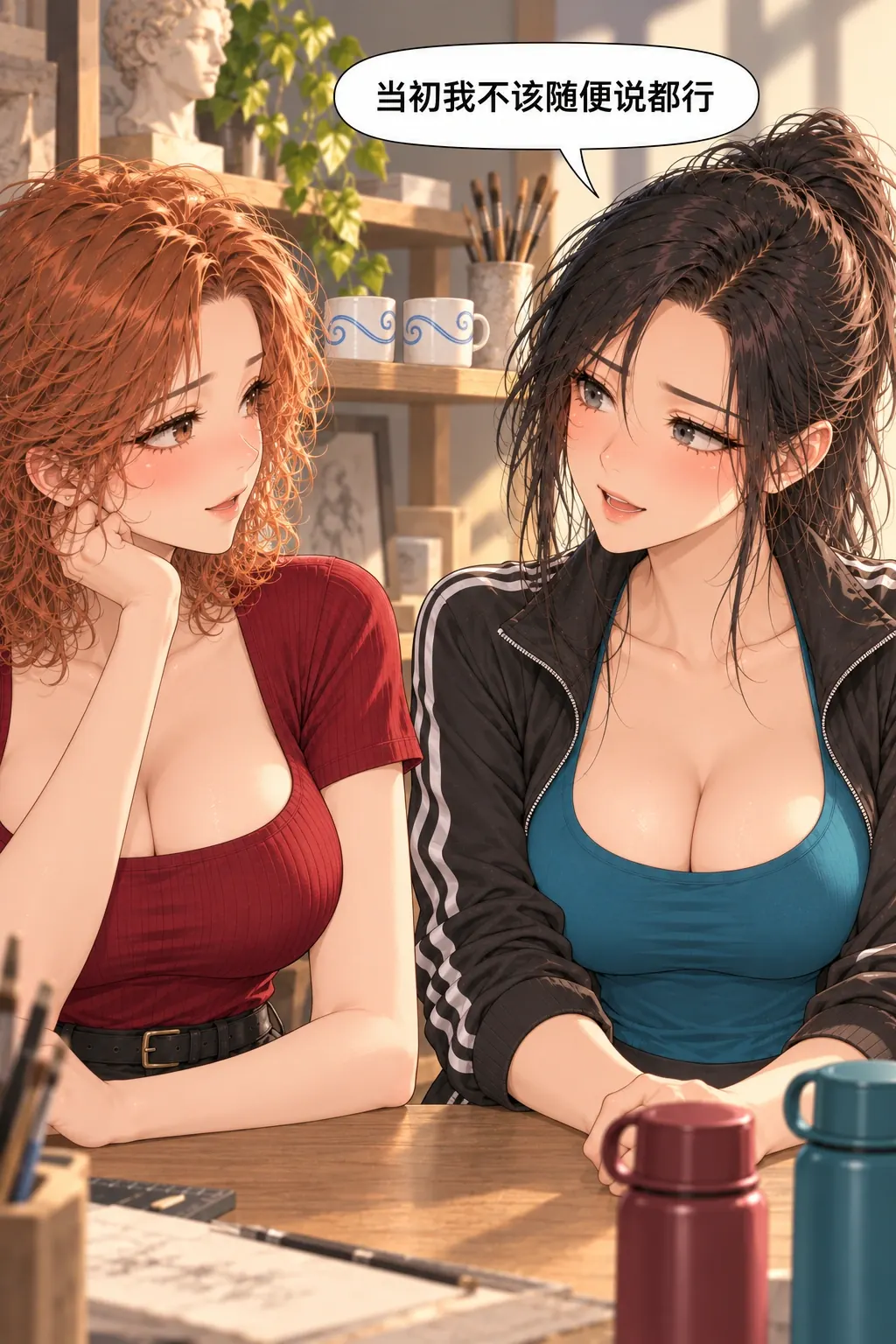 对杯的把手漫画画面：她主动否定当初的都行