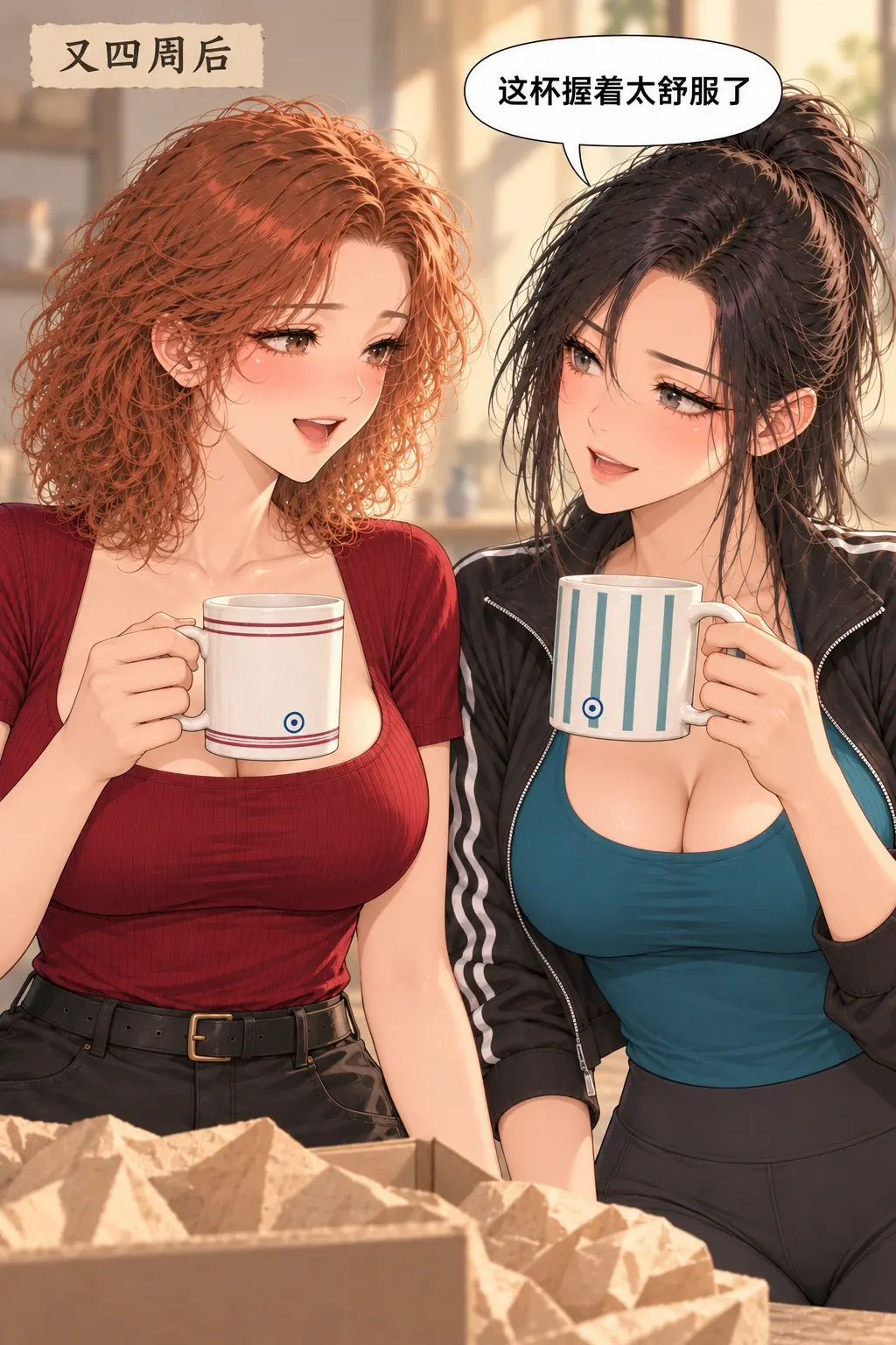 对杯的把手漫画画面：再四周后的实物兑现双方需求