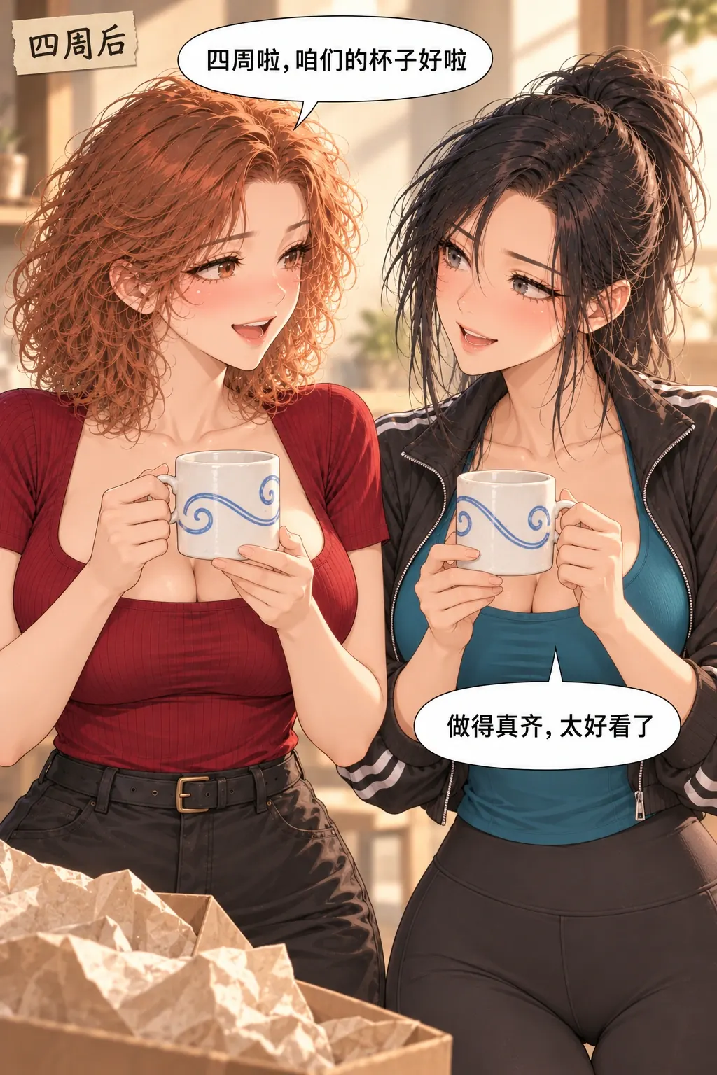 对杯的把手漫画画面：四周等待后，外观统一暂时成功