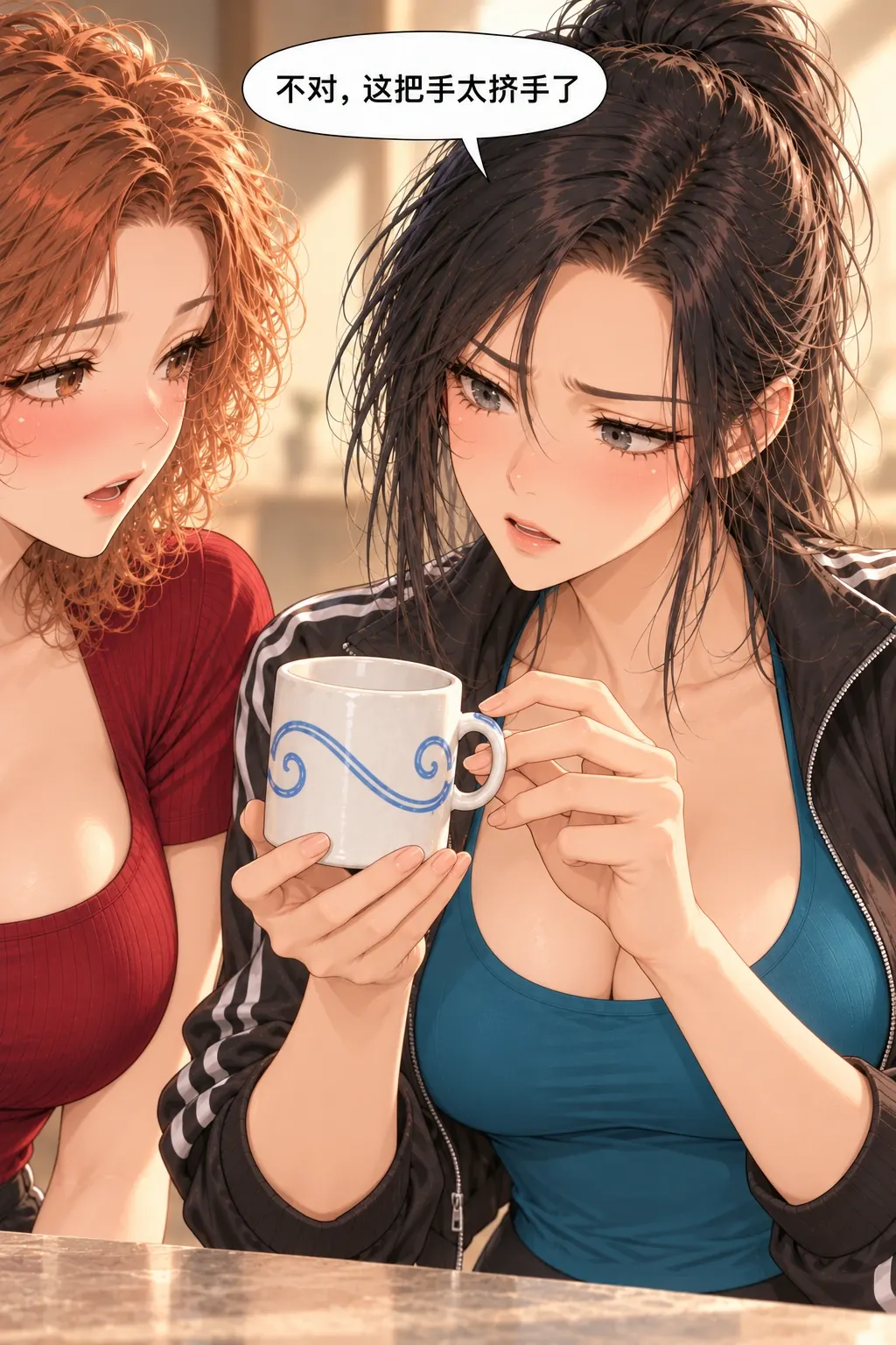 对杯的把手漫画画面：小把手与已知手宽不合
