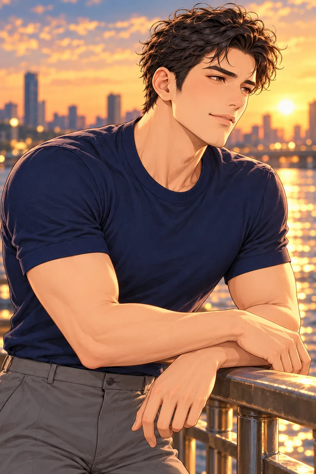 第三条路，坐回去漫画画面：孟遥停在步道栏杆内侧，视线看向江面