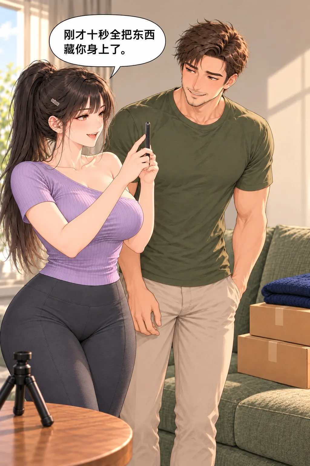 十秒收纳翻车漫画画面：正式保留真实失败的内容，不再伪称全屋干净；刚才明确指已录抱持片段，不需重演。
