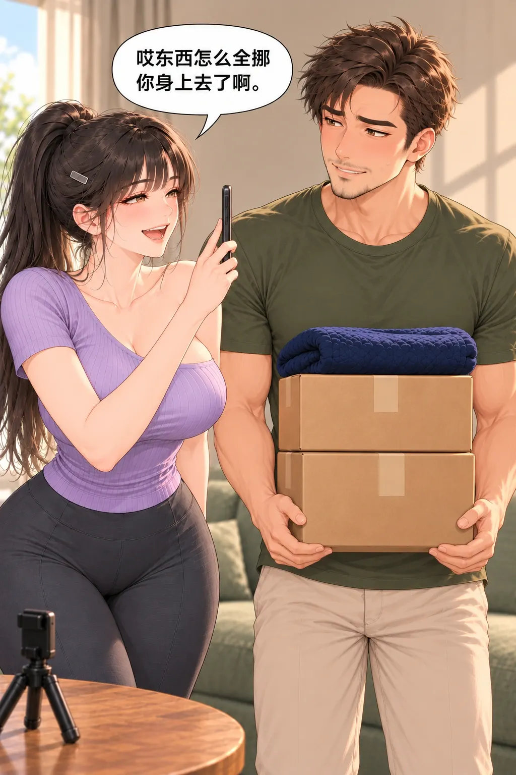 十秒收纳翻车漫画画面：被藏起来的物都在人身上，人的办法反噬成为主笑点，非设备自动出错。