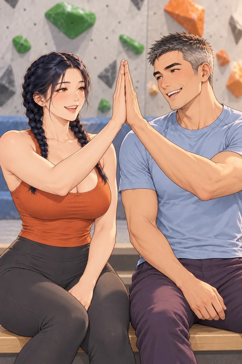 热身热到收工漫画画面：开头没拍上的那掌由自己补上，庆祝的仍是原先完成，额外折腾不倒流。
