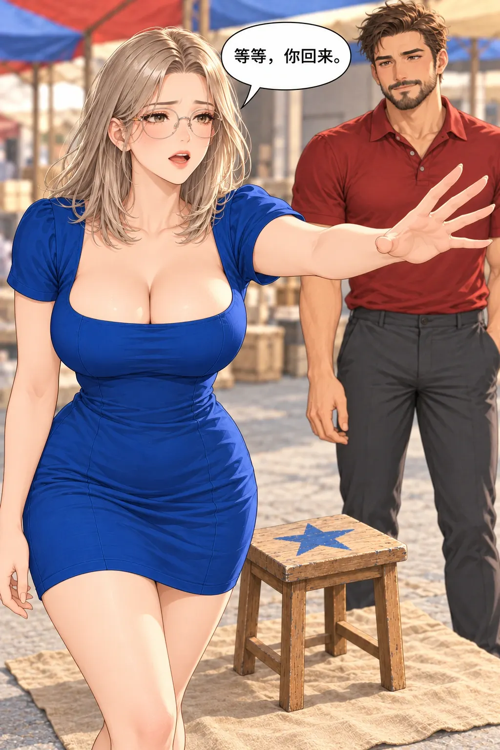 凳子卖了，星星呢？漫画画面：女自己行动叫回，非丈夫替她挽留。