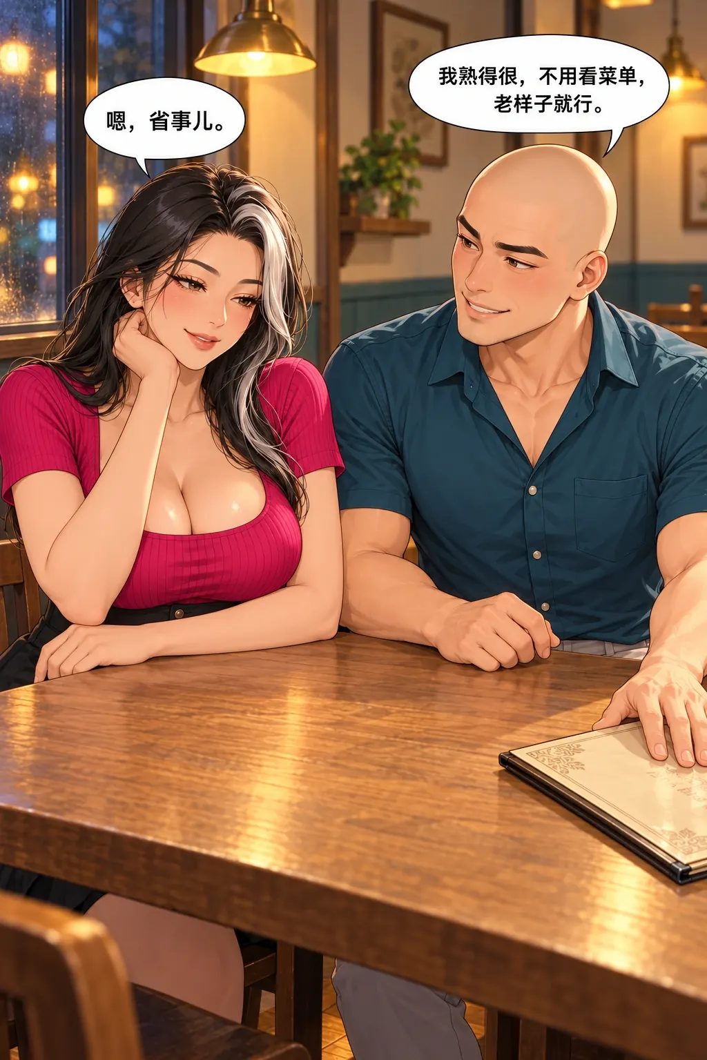 老样子，先别记漫画画面：熟客自夸与女自己附和成立，选择工具被主动推走。