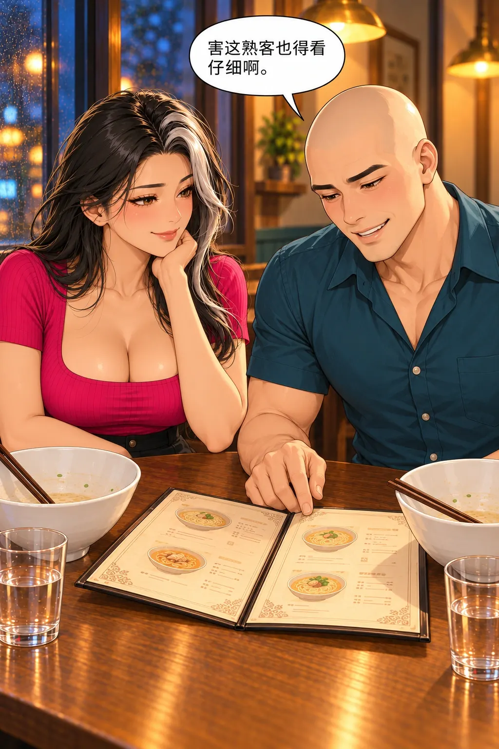 老样子，先别记漫画画面：嘴上熟客的男真正仍在看菜单，首格关推被相反行动回扣。