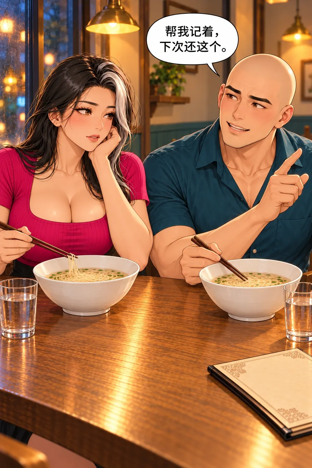 老样子，先别记漫画画面：男主动多添下次请求，为装熟制造新一层成本。