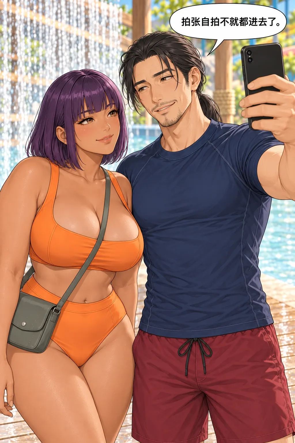 这回自然，却没拍着漫画画面：从轮流服务换为两人同框，以为可以把共同体验也拍进去。