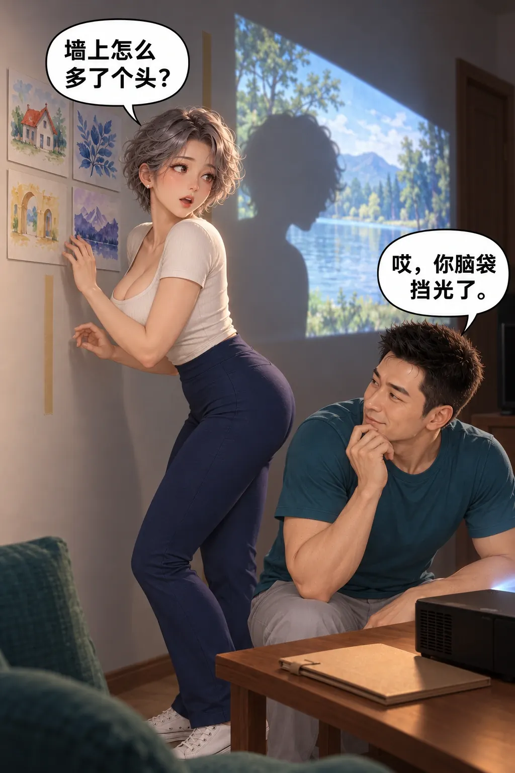 灯不认这条线漫画画面：两边物件仍按约摆放，人头的影子却挡住另一边。