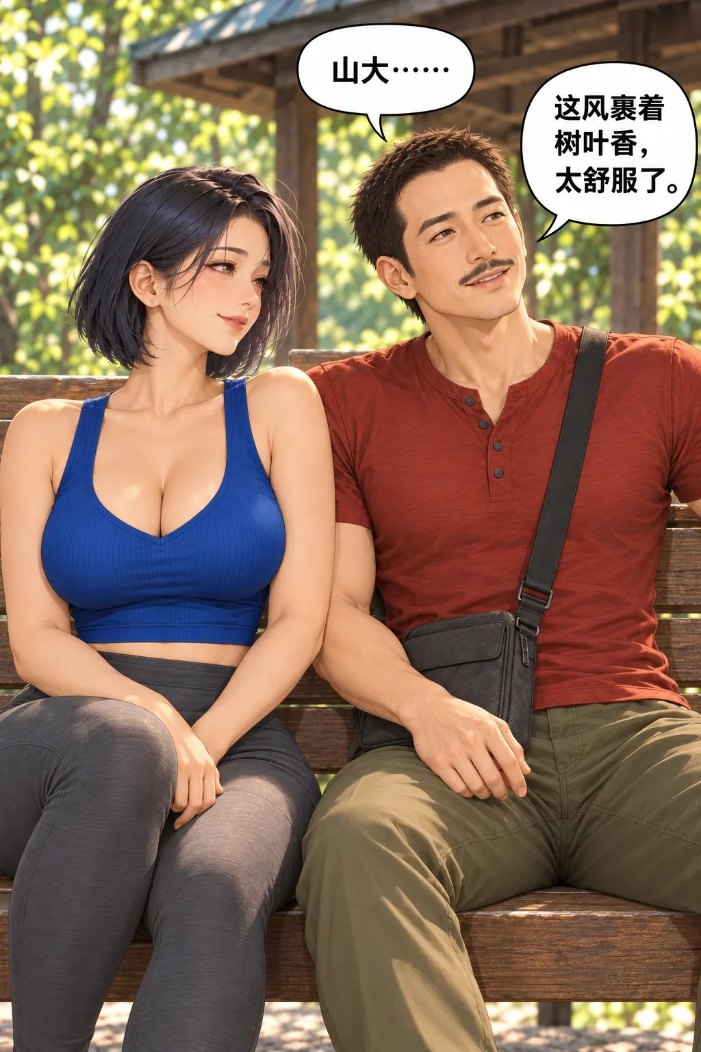 散步散成临时会漫画画面：男自己截词并真聊眼前的风，当前休息兑现