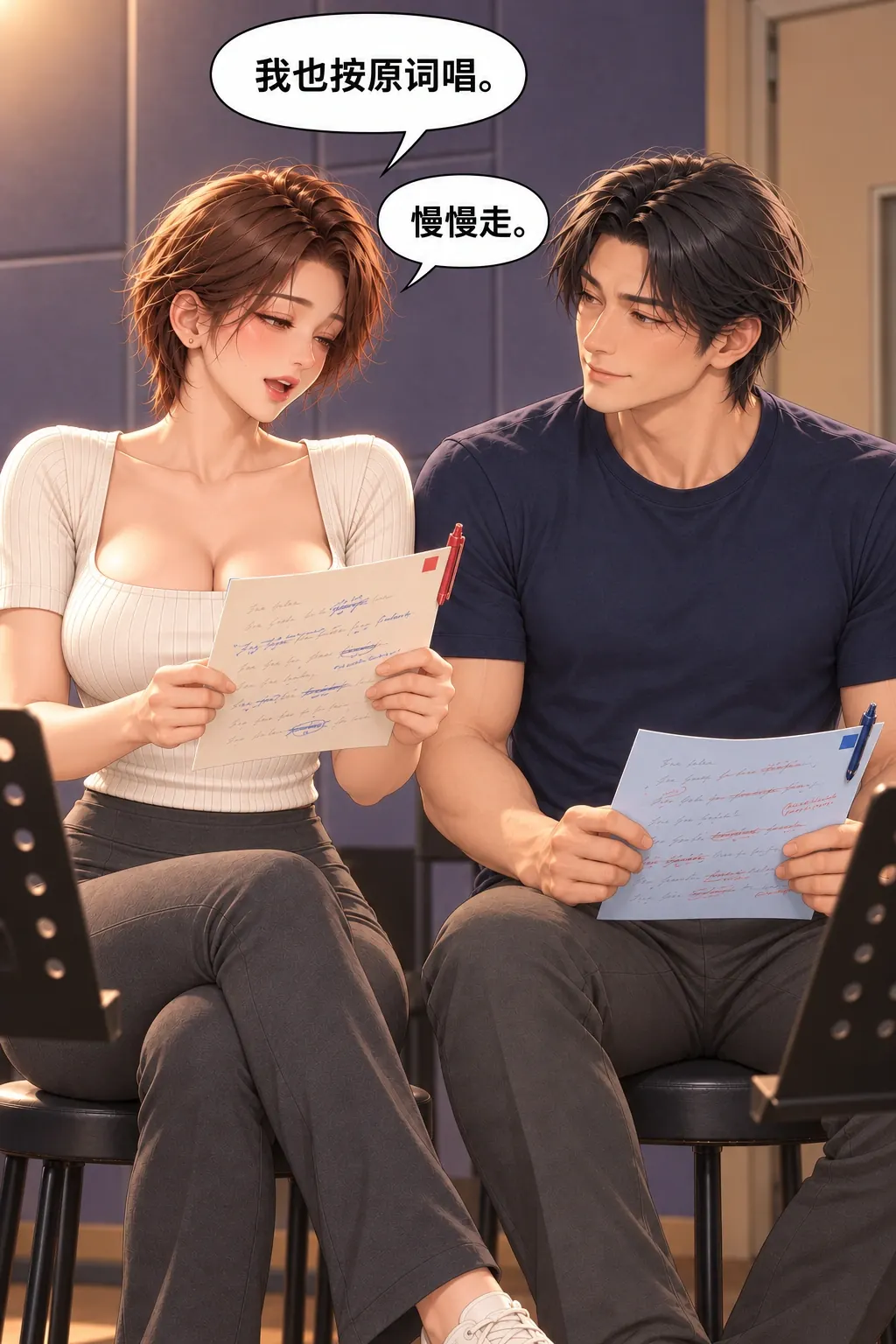 改着改着，怎么像你了？漫画画面：女也保留本人原句，男实际给出同样的听完