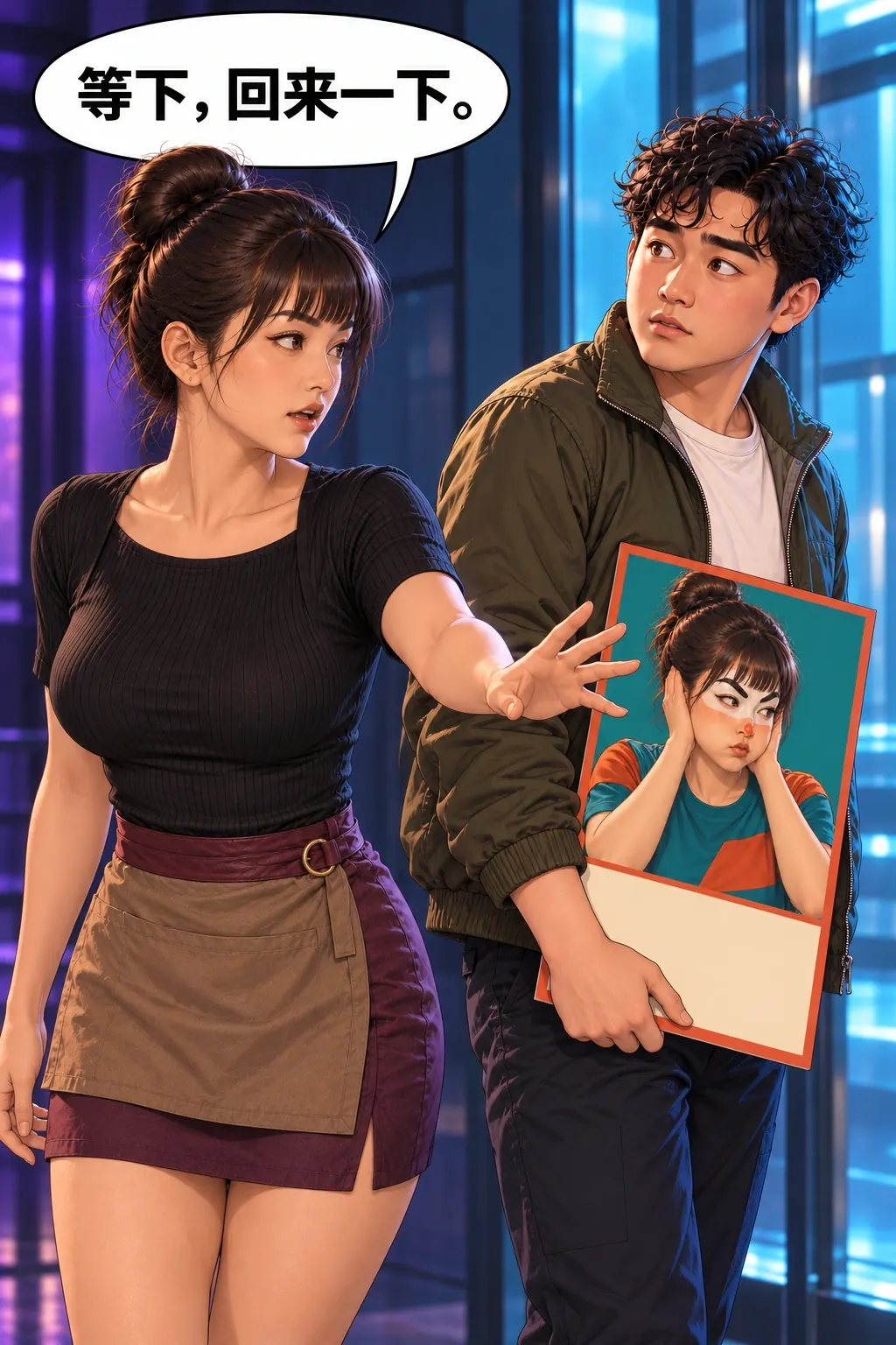 看多了，学的漫画画面：她自己打断离开